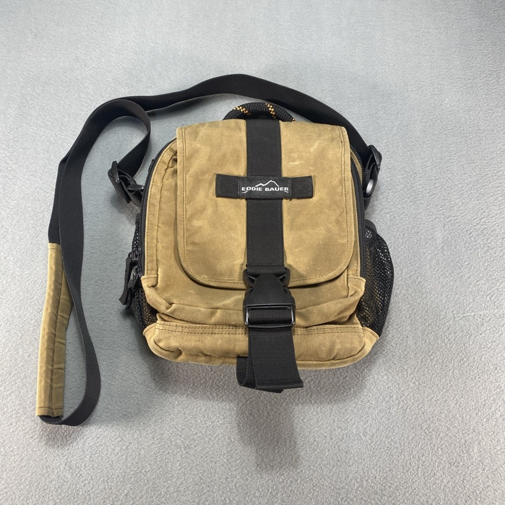 Eddie Bauer Crossbody Bag Tan Canvas Multiple  Everyday Carry Adjustable Strap